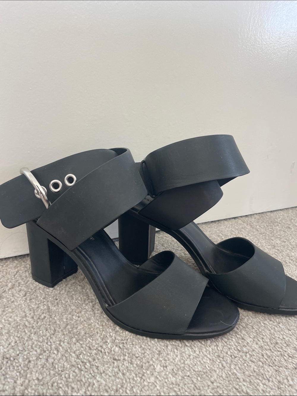 Rebecca Minkoff Black Chunky Heel Sandals with Wide Straps